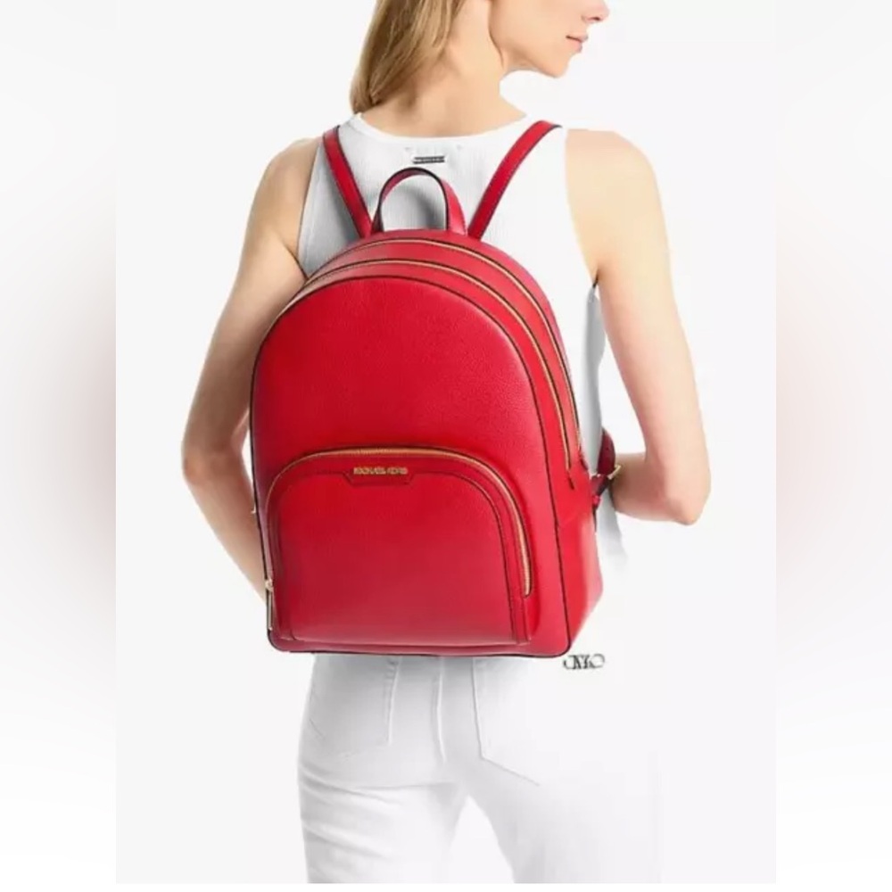 New Michael Kors Jaycee Large Pebble Leather Backpack Bright Red